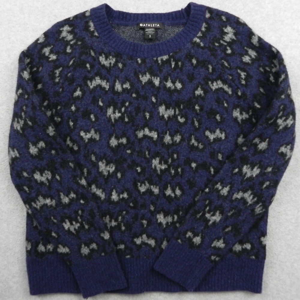 Athleta Sweater Womens Small Merino Wool Pullover Crew Neck Blue Long Sleeve